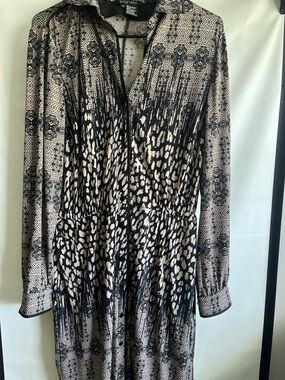 Etcetera Black and Cream Mixed-Print Long Sleeve Shirt Dress